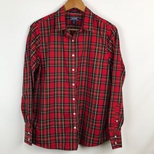 LANDS END Red Plaid No Iron Supima Cotton Shirt